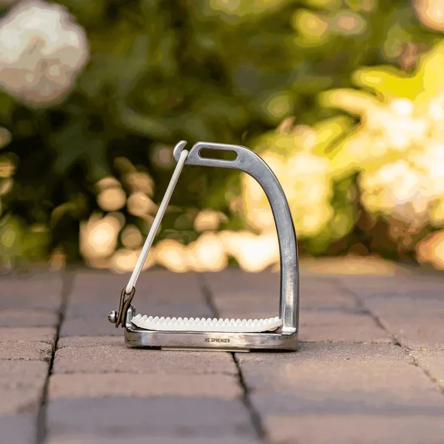 Peacock Stirrups with rubber ring - Stainless steel - size 110 mm Black rubber pad