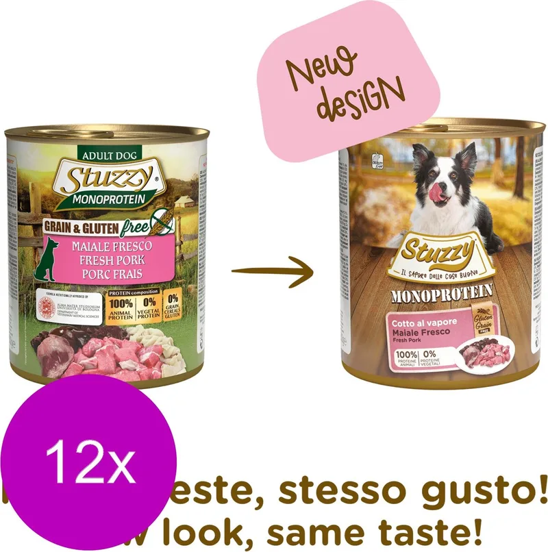 Blik Dog Monoprotein Adult 800 g - Hondenvoer - 12 x Varken by Stuzzy – product photo
