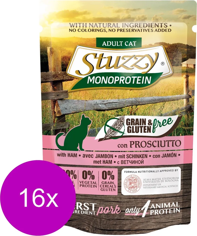 Cat No Grain Pouch 85 g - Kattenvoer - 16 x Ham Graan&Glutenvrij by Stuzzy – product photo