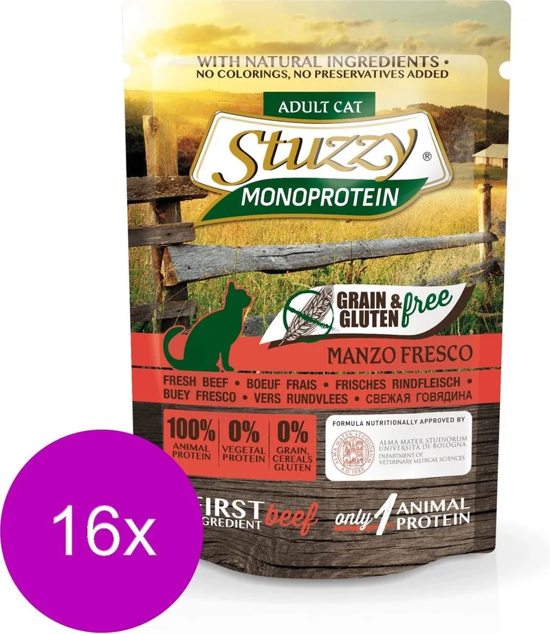 Cat No Grain Pouch 85 g - Kattenvoer - 16 x Rund Graan&Glutenvrij by Stuzzy – product photo