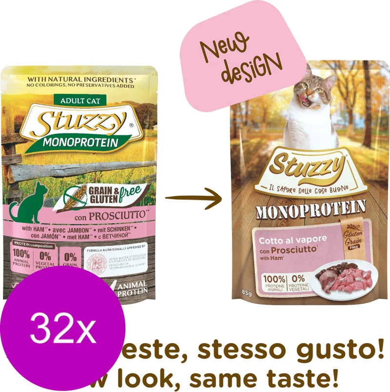 Cat No Grain Pouch 85 g - Kattenvoer - 32 x Ham Graan&Glutenvrij by Stuzzy – product photo