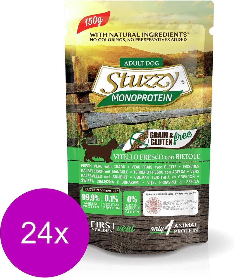Dog Grain Free Monoprotein Pouch 150 g - Hondenvoer - 24 x Kalf de Stuzzy – photo produit