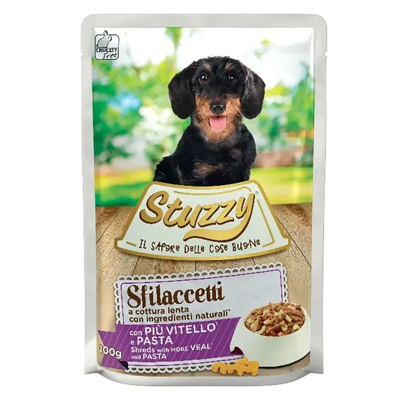 Nat Hondenvoer Met Sfilaccetti Kalfsvlees En Pasta 100g by Stuzzy – product photo