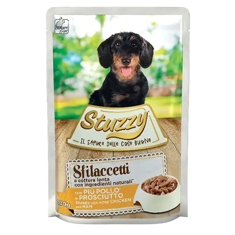 Nourriture Humide Pour Chiens Sfilaccetti Au Poulet Et Au Jambon 100g de Stuzzy – photo produit