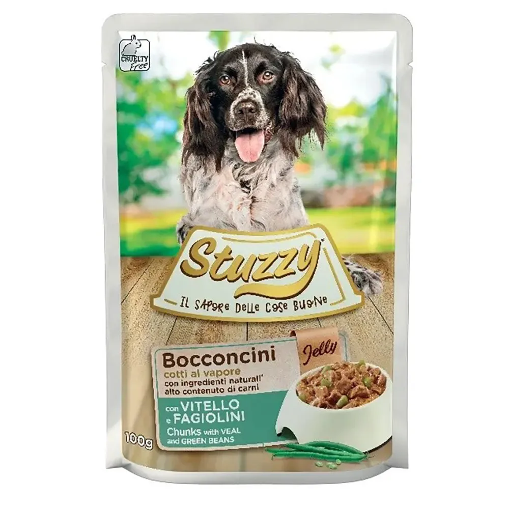Morceaux Avec Du Veau Et Des Haricots Verts Nourriture Humide Pour Chiens 100g de Stuzzy – photo produit
