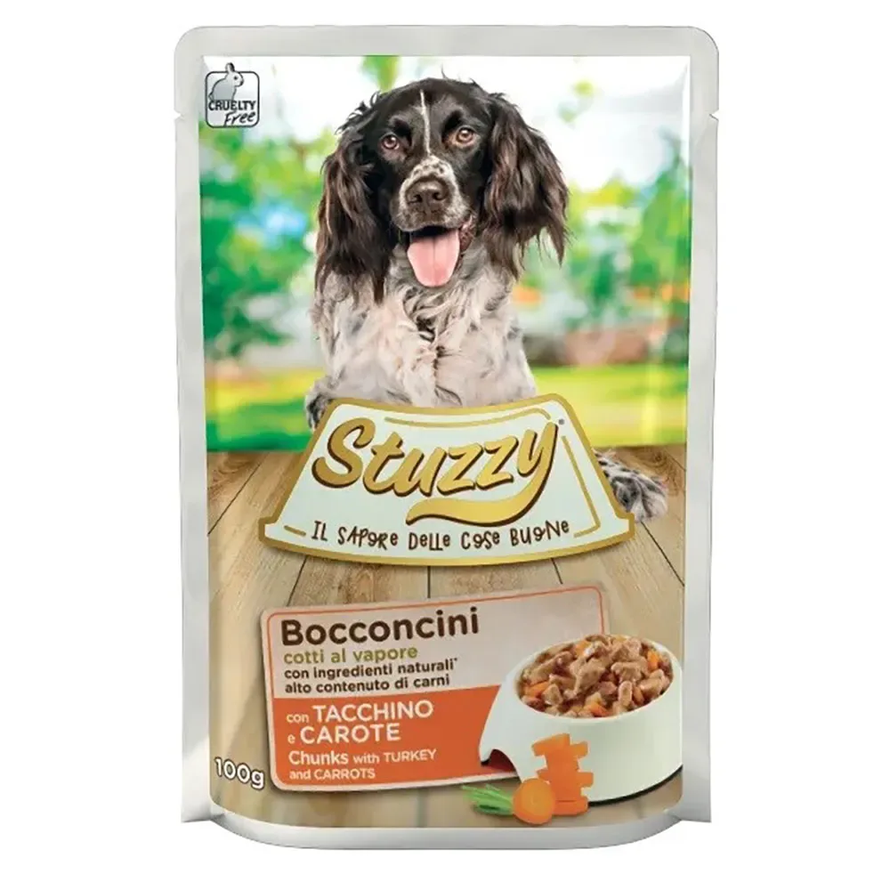 Morceaux Avec De La Dinde Et Des Carottes Nourriture Humide Pour Chiens 100g de Stuzzy – photo produit