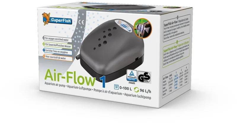 Air Flow 1 - Aquariumpomp - Beluchting - 1 uitgang de SuperFish en Bleu, Gris – photo produit