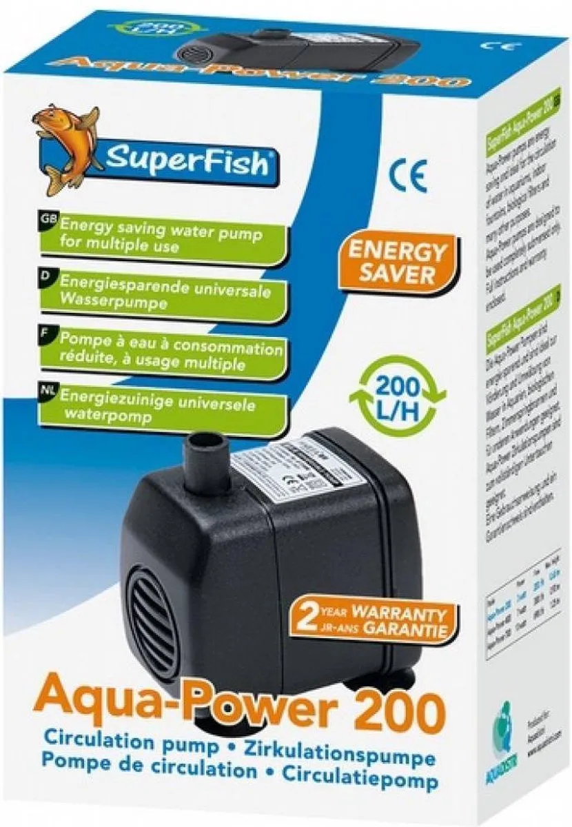 Aqua-Power 200 Waterpomp - 200 L/H von SuperFish in Schwarz – Produktfoto