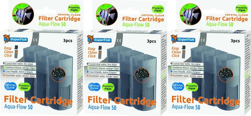 AquaFlow 50 Crystal Clear Cartridge - Aquariumfilter - 3 x 3 stuks - voordeelverpakking by SuperFish – product photo