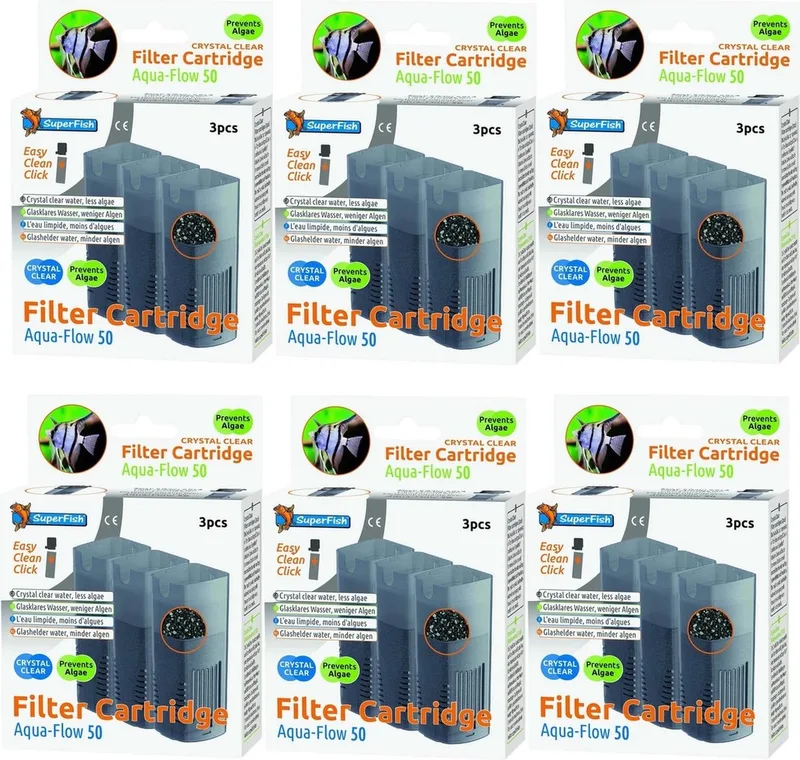 AquaFlow 50 - Crystal Clear Cartridge - Aquariumfilter - 6x 3 stuks - Bulk Verpakking de SuperFish – photo produit