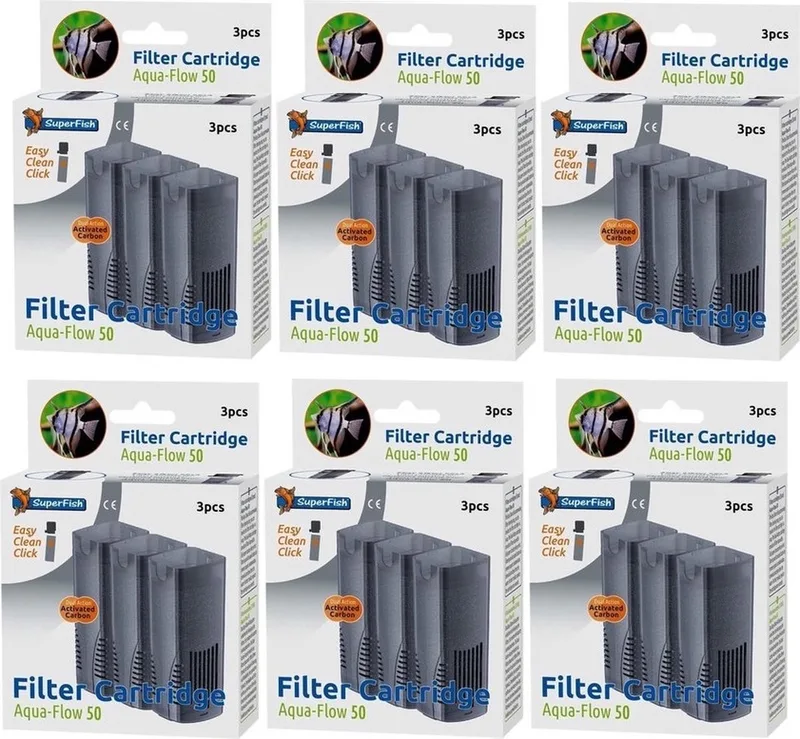 AquaFLow 50 Easy Click Cartridge - Aquariumfilter - Navulling - 6x 3 Stuks - Bulk Verpakking de SuperFish – photo produit