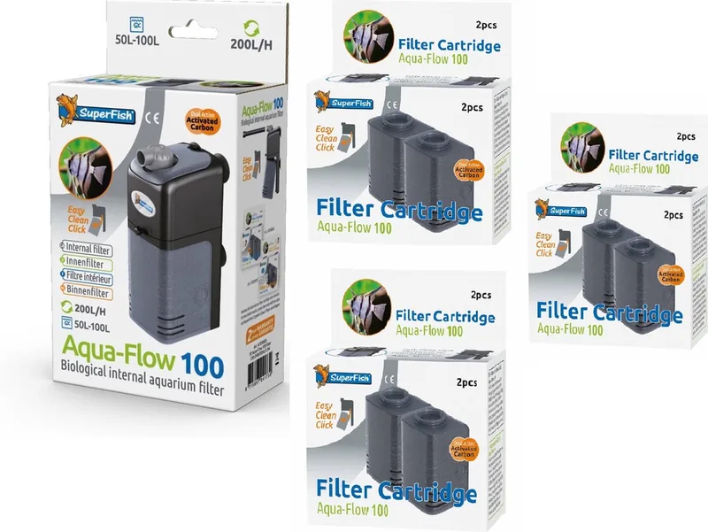 AquaFlow - Dual Action 100 - Aquariumfilter + navulling 3 x 2 stuks by SuperFish – product photo