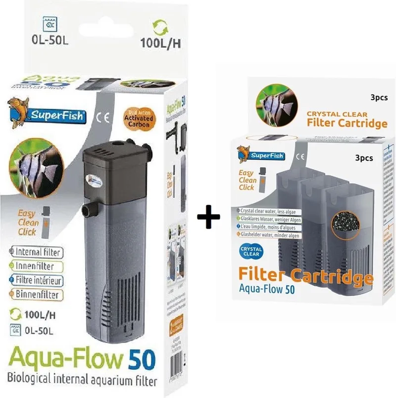 AquaFlow Dual Action 50 - AquariumFilter - Crystal Clear Navulling 3 stuks by SuperFish – product photo