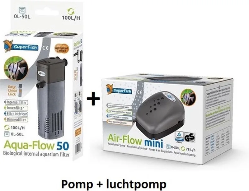Aquarium Luchtpomp - AquaFlow Dual Action - Air Flow Mini - Duoverpakking by SuperFish in Black – product photo