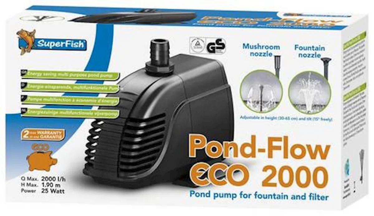 Pond Flow Eco 2000 Vijverpomp - 2000 L/h - 25W - Inclusief sproeikoppen von SuperFish – Produktfoto