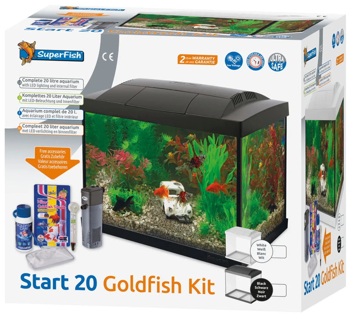 SF Goldfisch Start Set 20 schwarz inkl. Innenfilter, Wasseraufbereiter, Futter, Thermometer de SuperFish – photo produit