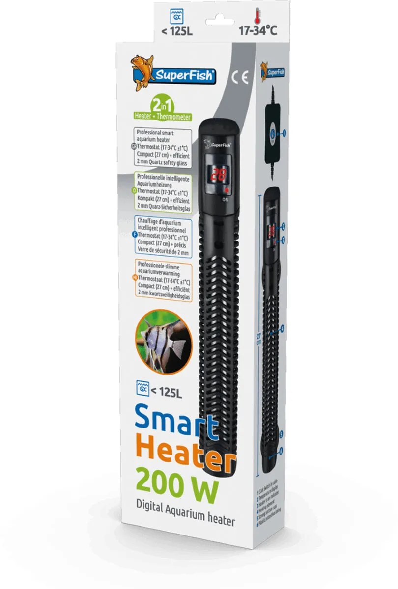 Smart Heater - Temp Op Afleesbaar Scherm - 200W von SuperFish in Schwarz – Produktfoto