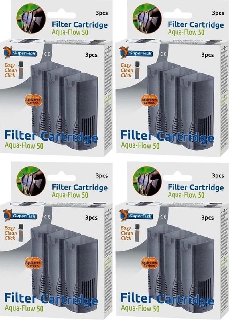 Superfish - 50 AquaFLow - Easy Click Cartridge - Aquariumfilter - Navulling - 4 x 3 Stuks - voordeelverpakking by SuperFish – product photo