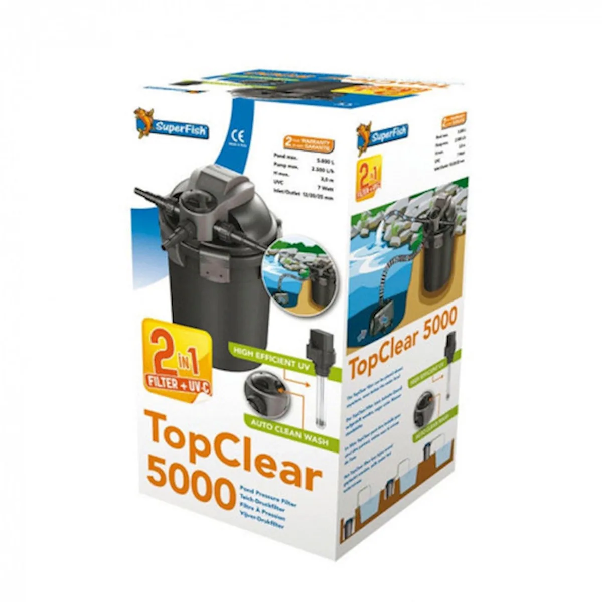 TopClear UV 5000 Drukfilter - Vijverfilter - 7 Watt - Tot 5000L van SuperFish – productfoto