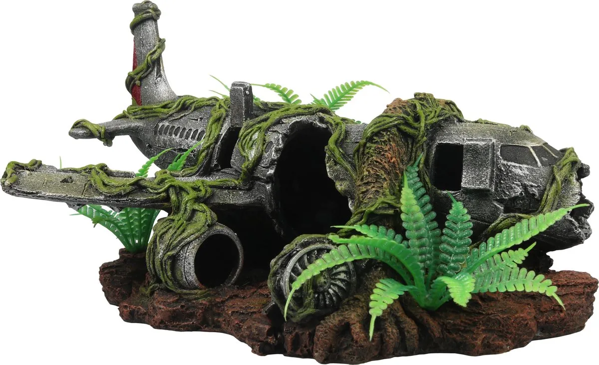 Aquariumdecoratie - Reptielen - Vliegtuigwrak Jungle 30,3x19,3x17cm - 1st van Terra Della in Meerkleurig – productfoto