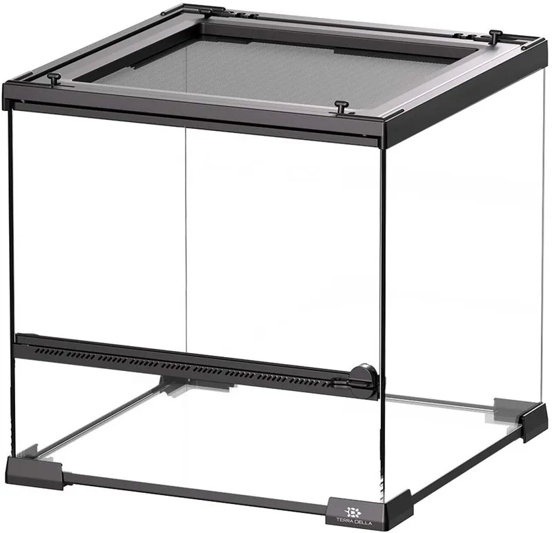 Glazen terrarium 30x30x32 cm met ventilatierooster en voederluik de Terra Della en Transparent – photo produit