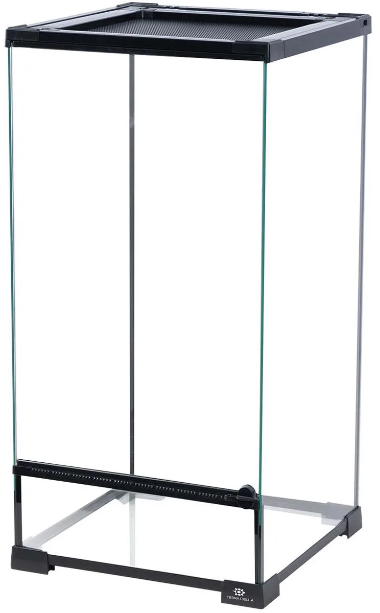 Glazen terrarium 30x30x60 cm met waterdichte bodem, voederluik en stapelbaar ontwerp von Terra Della in Schwarz – Produktfoto