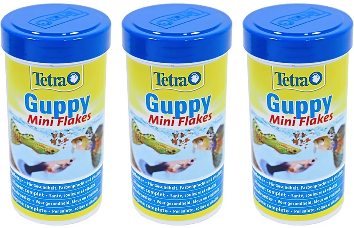 Guppy Visvoer Vlokken 250ml - Kleurversterker - 3 stuks - Multipack de Tetra – photo produit
