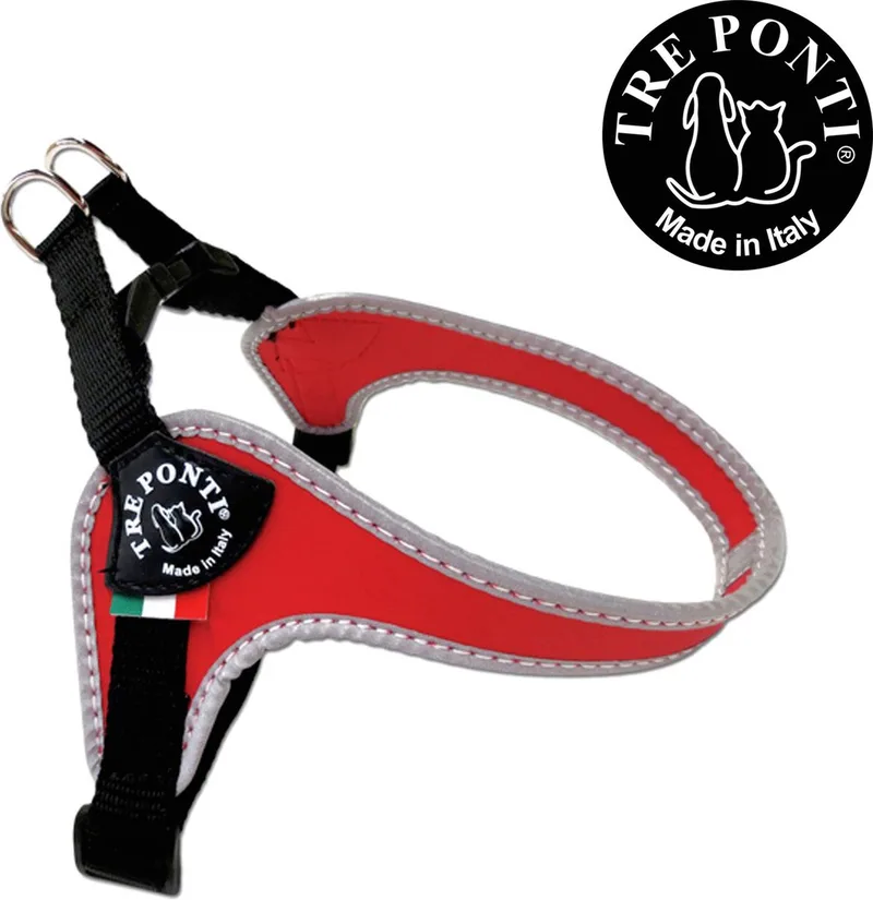 Fibbia Basic Tuig Rood&Reflectie - Hondenharnas - 28-37 Cm Tot 3 Kg de Tre Ponti en Rouge – photo produit
