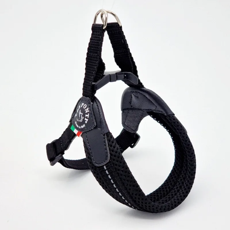 Fibbia Verstelbaar Hondentuig Mesh - Hondenharnas - Zwart&Reflectie 30-40 Cm Tot 4 Kg de Tre Ponti en Noir – photo produit