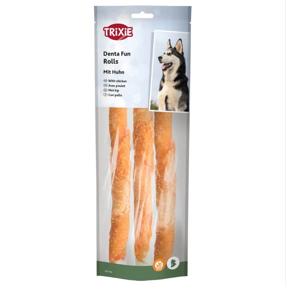 250g Trixie Denta Fun Chicken Chew Rolls ca. 28cm Hondensnacks van Trixie – productfoto