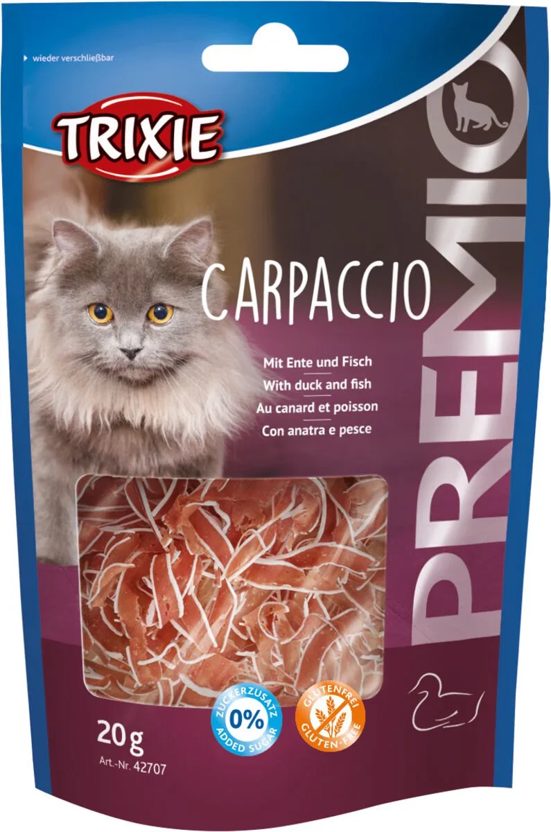 5 x Trixie kattensnack 20 gr premio CARPACCIO - 0% toegevoegde suikers - glutenvrij - met eend en vis by Trixie – product photo