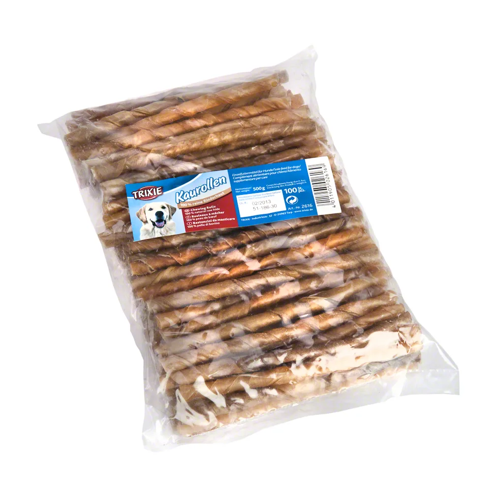 500g Kauwrollen gedraaid (runderhuid), 12,5 cm 100 stuks Hondensnacks by Trixie – product photo