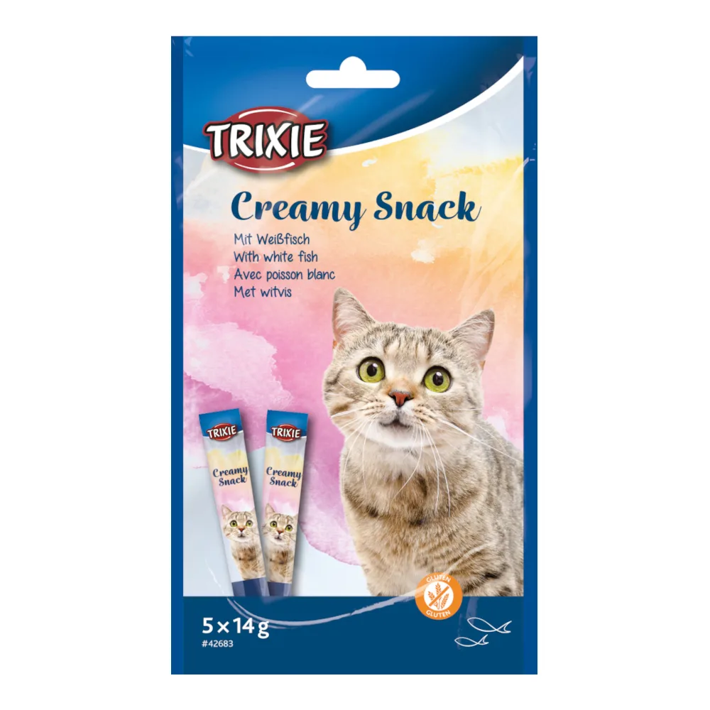 5x14g Trixie Creamy Snack met witte vis kattensnacks van Trixie – productfoto