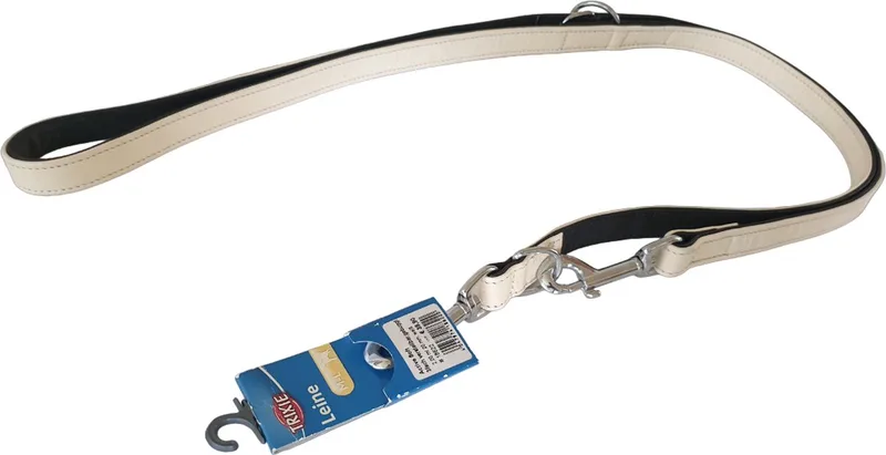 Active Soft Verstelbare Hondenriem - Leder - Gebroken wit / Zwart - M-L - Breedte 20 mm - Lengte 200 cm de Trixie en Gebroken Wit, Noir – photo produit