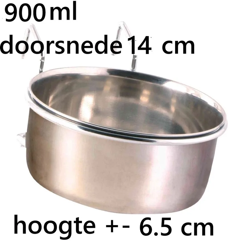cocapet by trixie * voerbak - drinkbak 900 ml - 14 cm - RVS voor hond - kat - papegaai - konijn - zeer makkelijk in onderhoud - met haken om op te hangen - in oa kennel ... by Trixie in Edelstaal – product photo