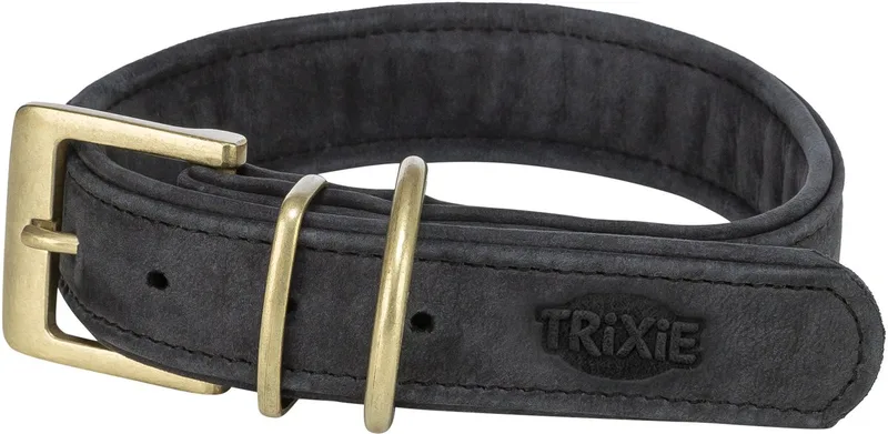 Halsband Nubuckleer Trixie - L 47-54x4 cm - Dubbel Gevoerd, D-ring von Trixie in Schwarz – Produktfoto