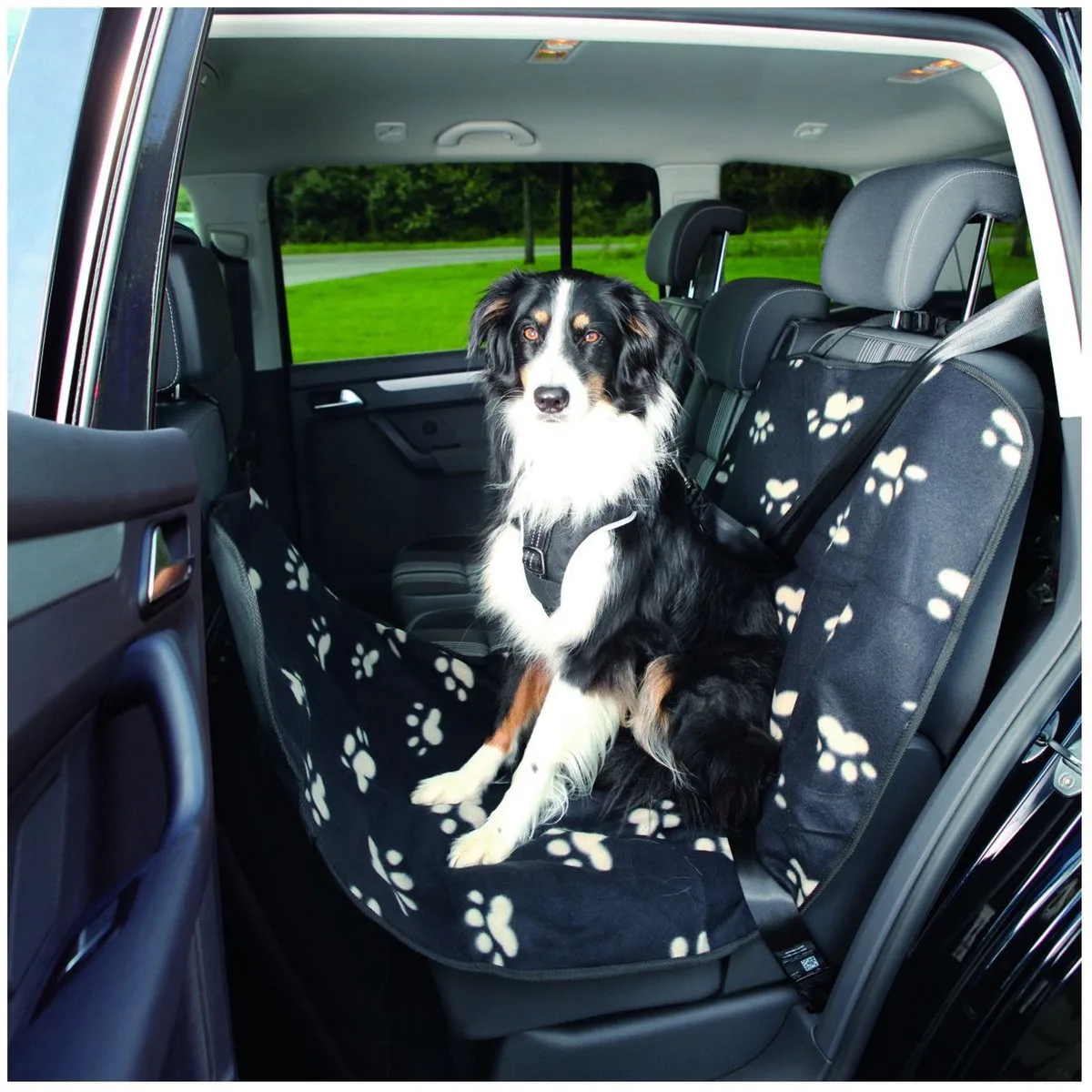 Hondendeken - Auto Achterbank - Pootprint - Nylon/Fleece - Zwart/Beige - 145X65 cm van Trixie in Zwart – productfoto