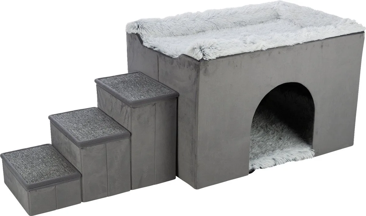 Hondenmand - Huis - Harvey - Met Trap - Wit - 119X50X47 cm de Trixie en Gris – photo produit