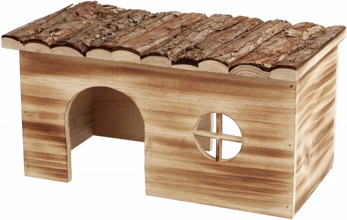 huis grete 2 uitgangen cavia schorshout gevlamd 35x20x18 cm van Trixie in Bruin – productfoto