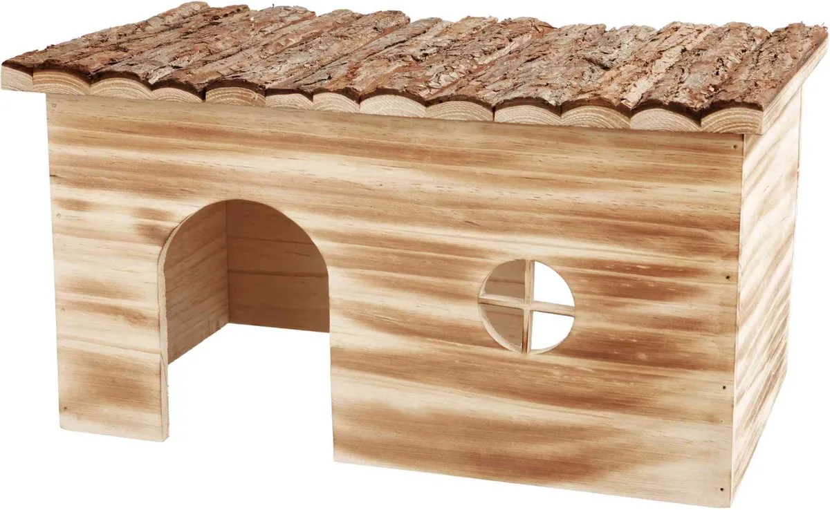 Huis Grete Konijn - 2 Uitgangen - Schorshout Gevlamd - 45x28x24 cm van Trixie in Hout – productfoto