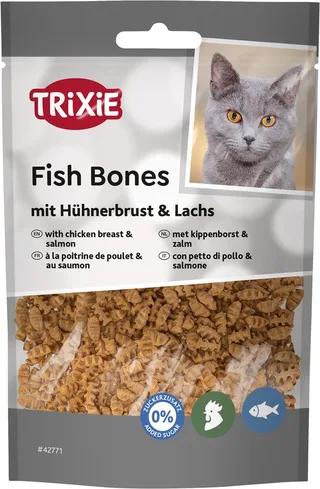 Kattensnack Trixie Fish Bones - Krokante Snacks met Kippenborst en Zalm - 50g zonder Toegevoegde Suikers von Trixie – Produktfoto 1 von 2