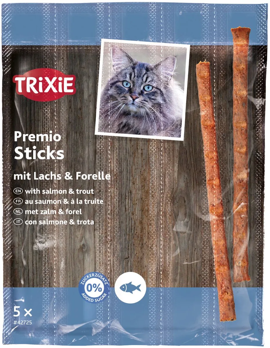 Kattensnacks Quadro, zalm en forel sticks, 4 stuks × 5g 5x5 gr von Trixie – Produktfoto
