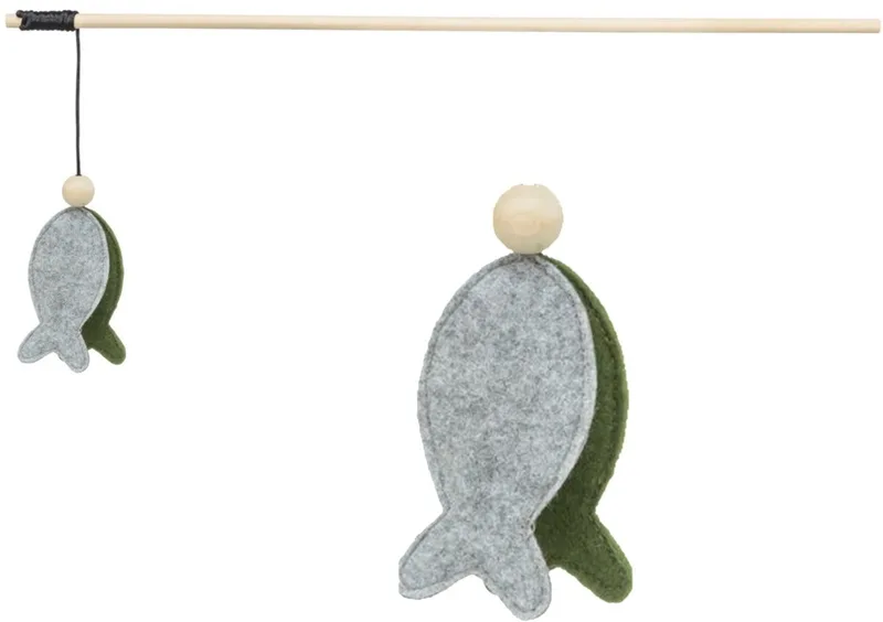 Kattenspeeltje hengel vis hout/vilt met kattenkruid 48cm de Trixie – photo produit