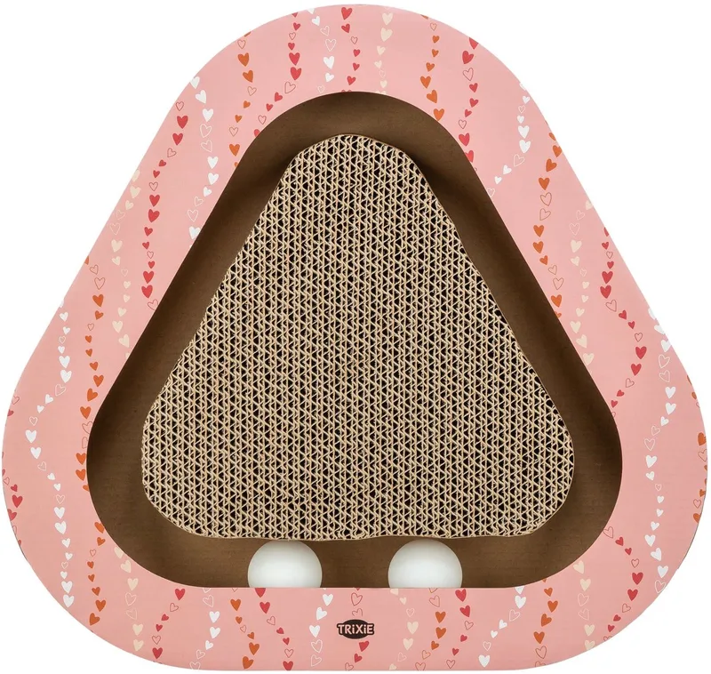 Krabplank Hartjes - Driehoekig Karton 36x36x5 cm - Met Speelballen by Trixie in Zalm – product photo