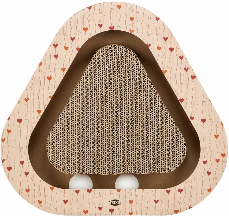 Krabplank Karton Trixie - Driehoekig Hartjes Design met Speelballen - 36x36x5 cm by Trixie in Abrikoos – product photo