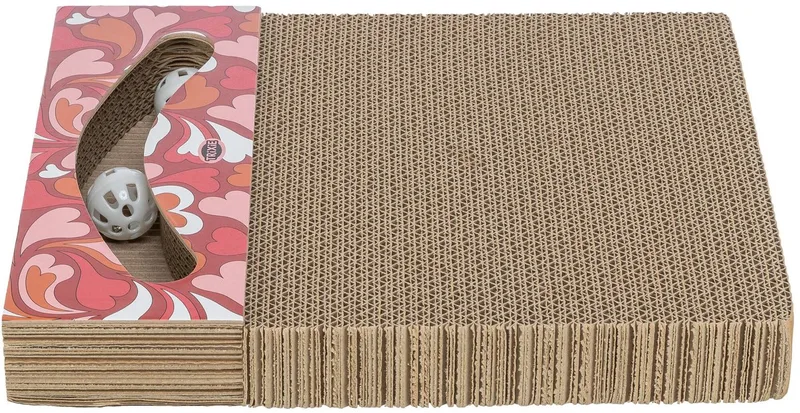 Krabplank Trixie - Hartjes Karton - 38x30x5 cm met Speelballen de Trixie en Rouge – photo produit