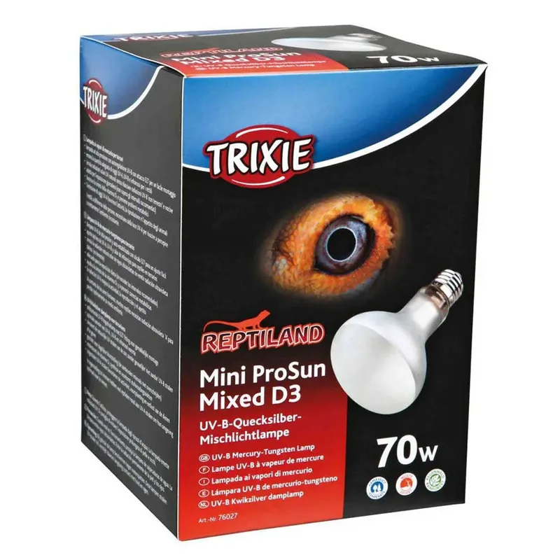 UVB Lamp 70 Watt Trixie - Reptielen Lamp E27 Fitting - 8x10.8 cm, UVB/UVA Warmtestraling van Trixie in Wit – productfoto 2 van 2