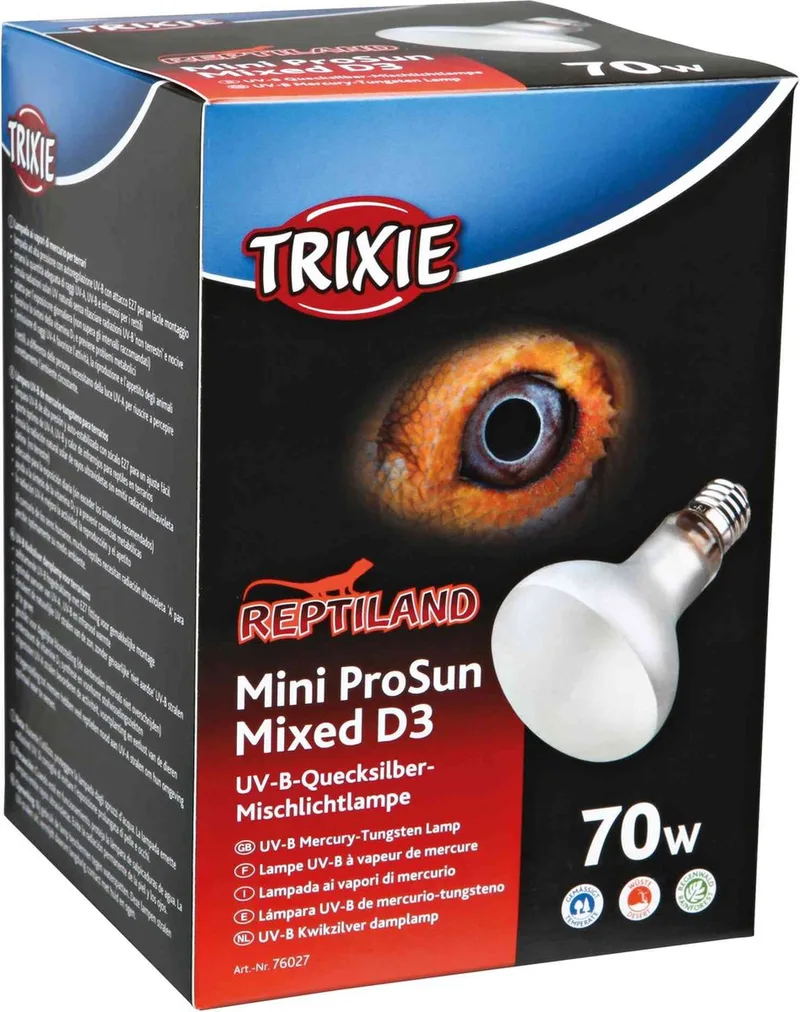 UVB Lamp 70 Watt Trixie - Reptielen Lamp E27 Fitting - 8x10.8 cm, UVB/UVA Warmtestraling van Trixie in Wit – productfoto 1 van 2