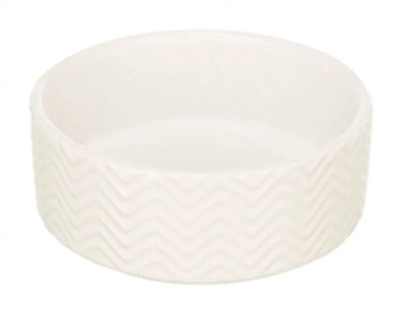 voerbak /drinkbak voor honden- 900 ml - doorsnede 16 cm hoogte 6.5 cm - keramiek relief - vaatwasmachine bestendig by Trixie in White – product photo