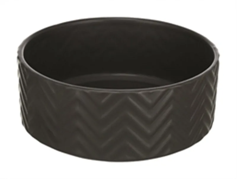 voerbak drinkbak voor honden - keramiek grijs - relief - 900 ml - doorsnede 16 cm x 6.5 cm - vaatwasmachine bestendig - degelijk de Trixie en Grijs antraciet – photo produit